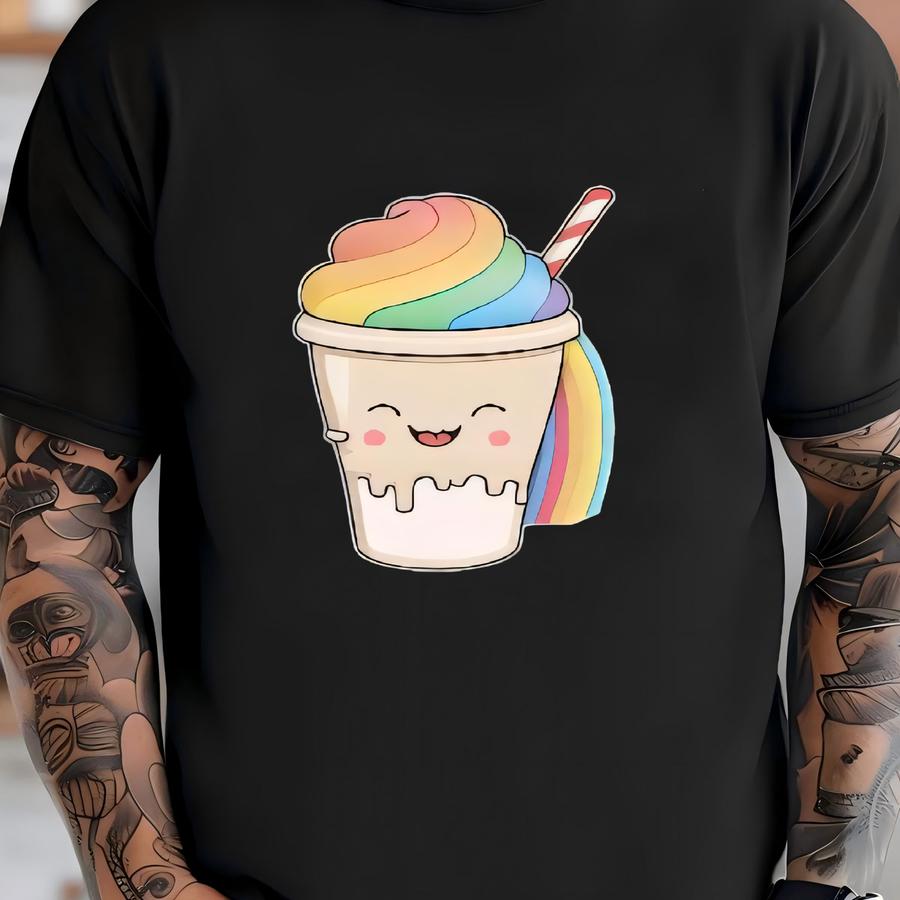 Pocket Kawaii Rainbow Latte Shirt, Rainbow Pride Shirt, Cute Pride Shirt, Coffee Lover Shirt, Pride Shirt, Lgbt Shirt, Gift For Lesbian T-shirt