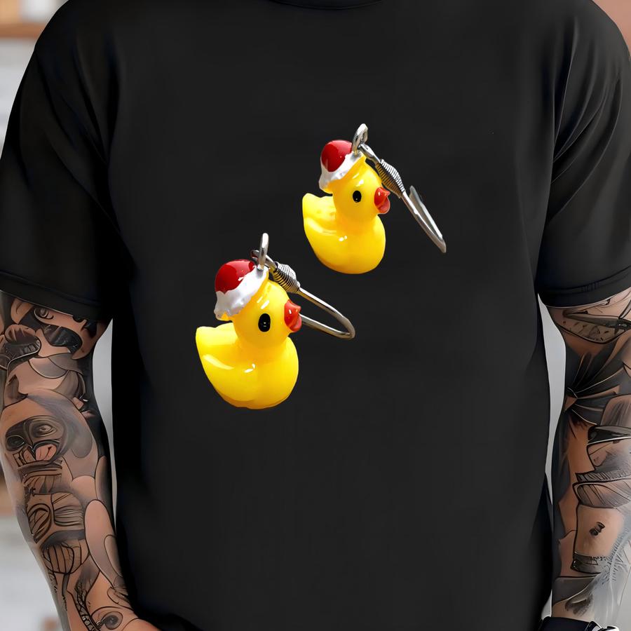 Christmas Earrings Santa Rubber Ducky Earrings Christmas Rubber Duck Earrings Funny Christmas Gift Idea Ugly Christmas Sweater Party Outfit T-shirt