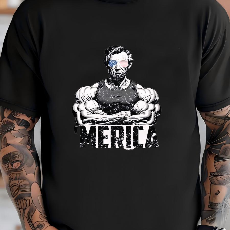Merica Shirt, Abe Lincoln, Patriotic Tee, America Themed, 4th Of July, Memorial Day, Muscle Tank, Patriot Gift, Independence Day, Usa Pride T-shirt
