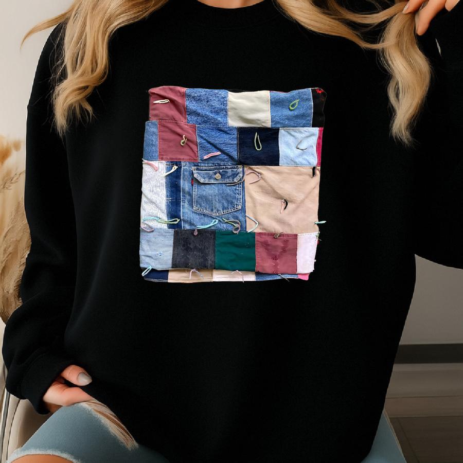 Vintage Denim Patchwork Levis Type 2 Multi Color Quilt Blanket 88 Sweatshirt