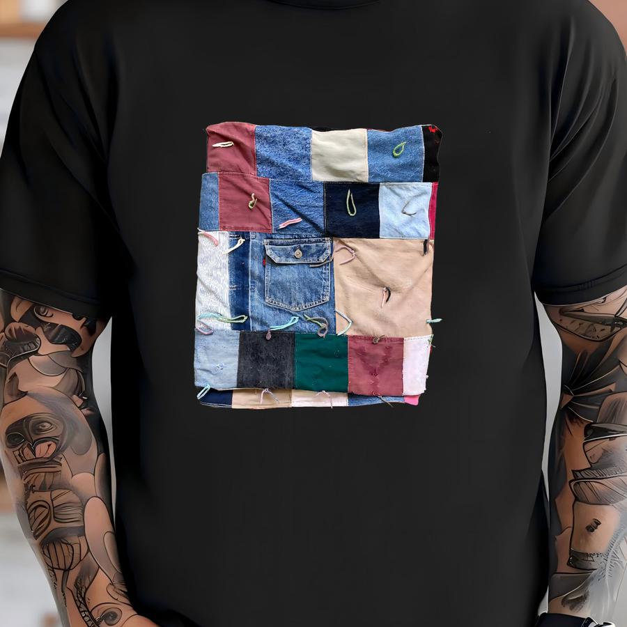 Vintage Denim Patchwork Levis Type 2 Multi Color Quilt Blanket 88 T-shirt