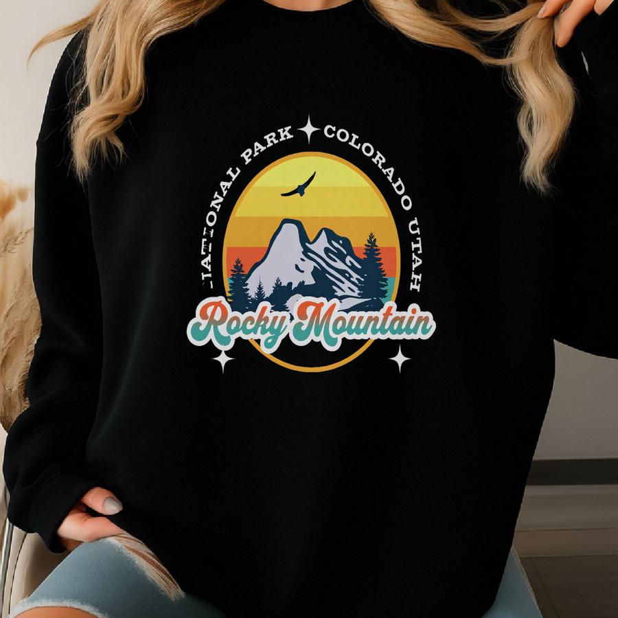 Rocky Mountain Sweatshirt, National Park Pullover, Colorado Sweater, Utah Crewneck, Vacation Jumper, Travel Souvenir Shirt Oversized Apparel Sweatshirt