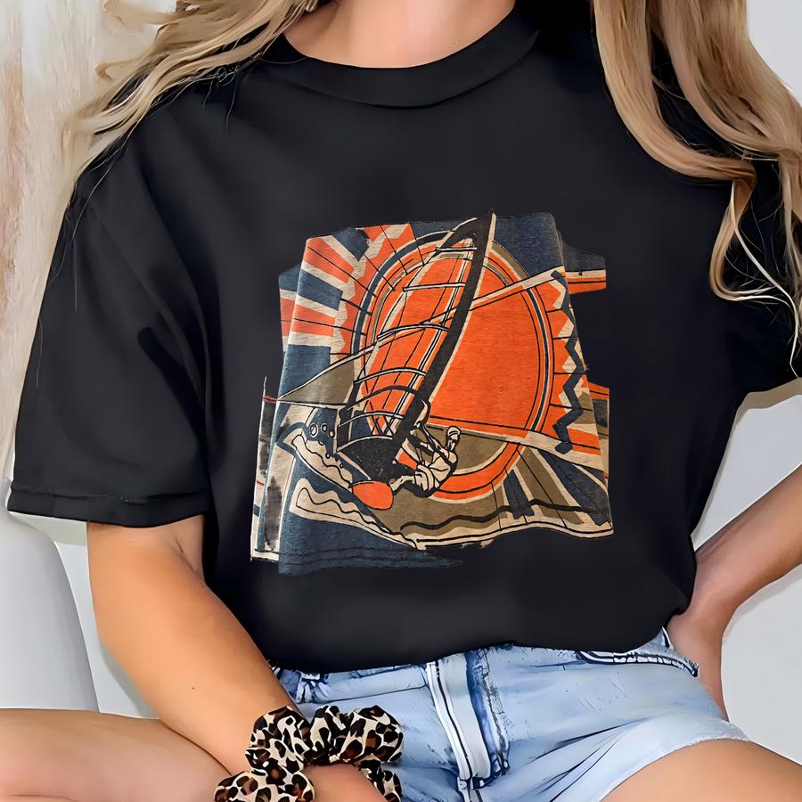 Vintage 90's Wind Surfing Sailboat On Water Grey T Shirt Size L T-shirt
