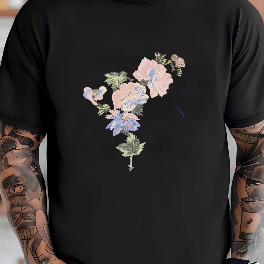 Floral Sweatshirt , Tultex Sweater , Vintage 90s Crewneck , Flower Graphic , Raglan Sweatshirt , Purple , Lilac , Women's Large T-shirt