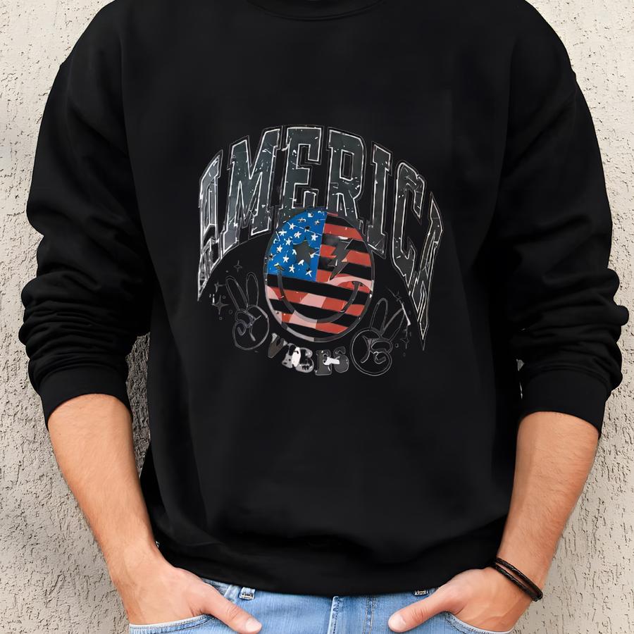 America Vibes Retro - 4th Of July - Graphic Tee - Women’s Oversized Tee - T-shirt - Teen Gift - Summer Vibes - Usa - Patriotic Sweatshirt