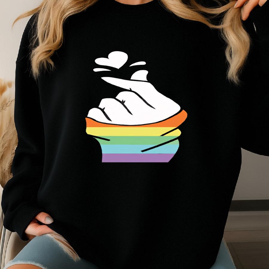 Korean Heart Pride T-shirt: Lgbt Rainbow Sign Language Sweatshirt