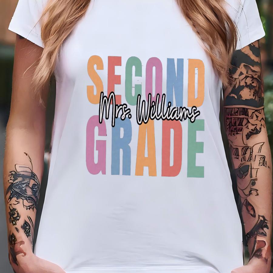 Second Grade Teacher Shirt, 2nd Grade Shirt, Custom Teacher Name Shirt, Second Grade Teacher Tshirt, Elementary Grade Level, Back To School T-shirt Second Grade Teacher Shirt, 2nd Grade Shirt, Custom Teacher Name Shirt, Second Grade Teacher Tshirt, Elementary Grade Level, Back To School T-shirt