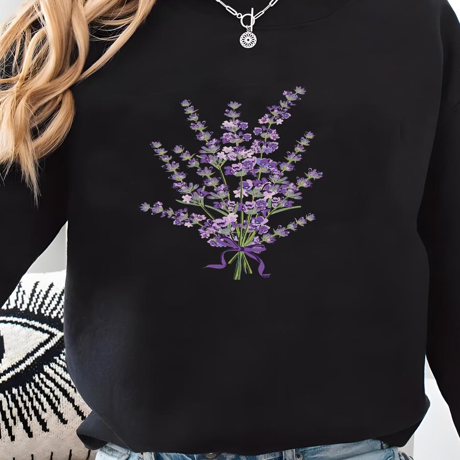 Lavender T-shirt, Vintage Botanical Shirt, Lavender Haze Shirt, Vintage Flower T-shirt, Boho Cottagecore Clothing, Purple Floral Shirt Sweatshirt
