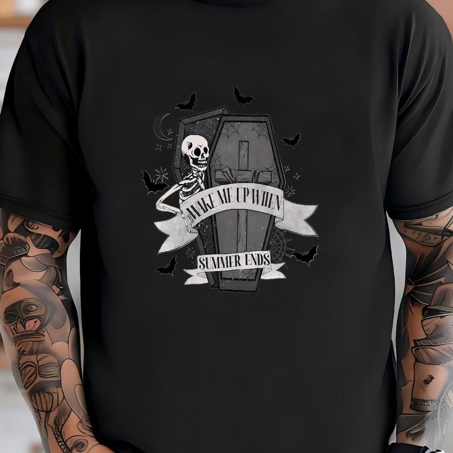 Wake Me Up Summer Ends Shirt, Summer Halloween Shirt, Halloween Lovers Shirt, Spooky Season Shirt, Skeleton Shirt, Halloween Gift Shirt T-shirt