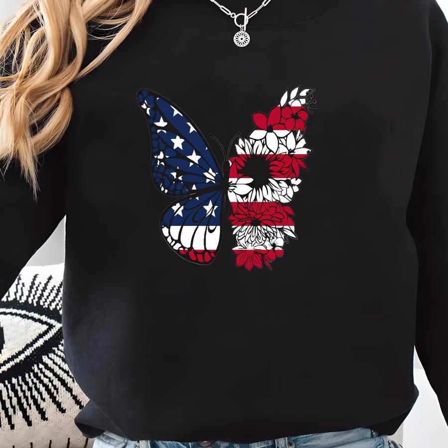 Usa Butterfly T-shirt, 4th Of July Shirt, Gift For 4th Of July, Patriotic Butterfly Shirts, Independence Day Tee, Floral Butterfly Tees Sweatshirt