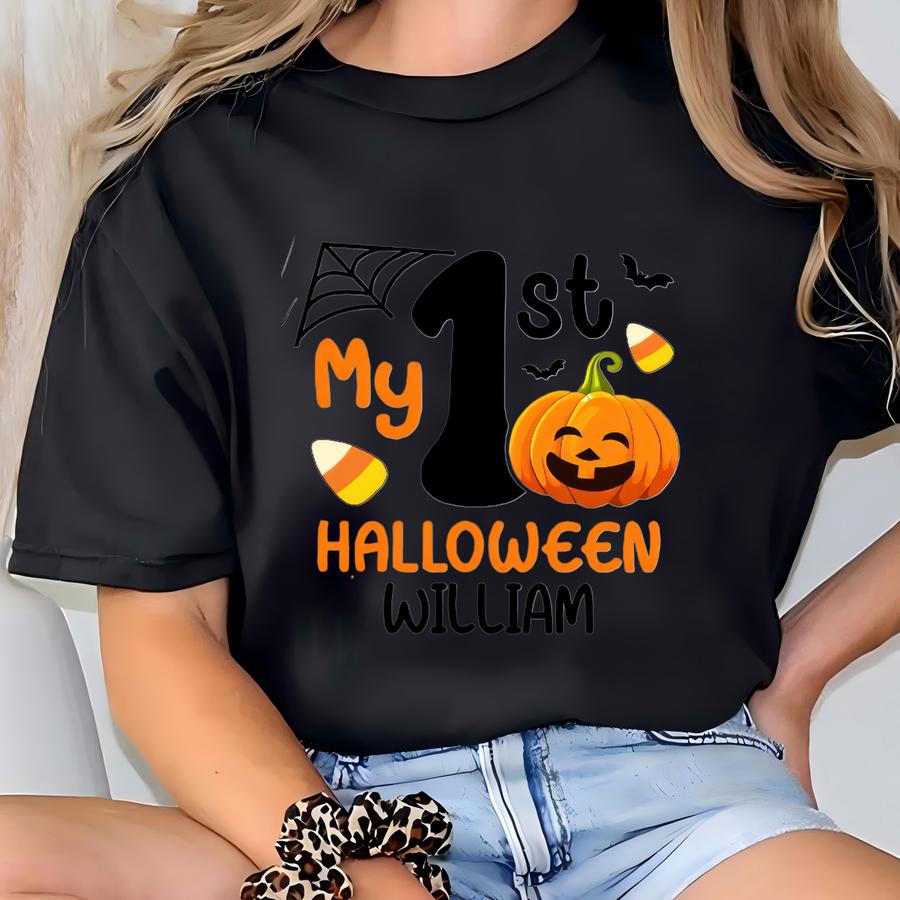 Personalized 1st Halloween Funny Baby , First Halloween Pumpkin Baby Boy Bodysuit, Hipster Boho Baby S, Jack O'lantern Shirt T-shirt