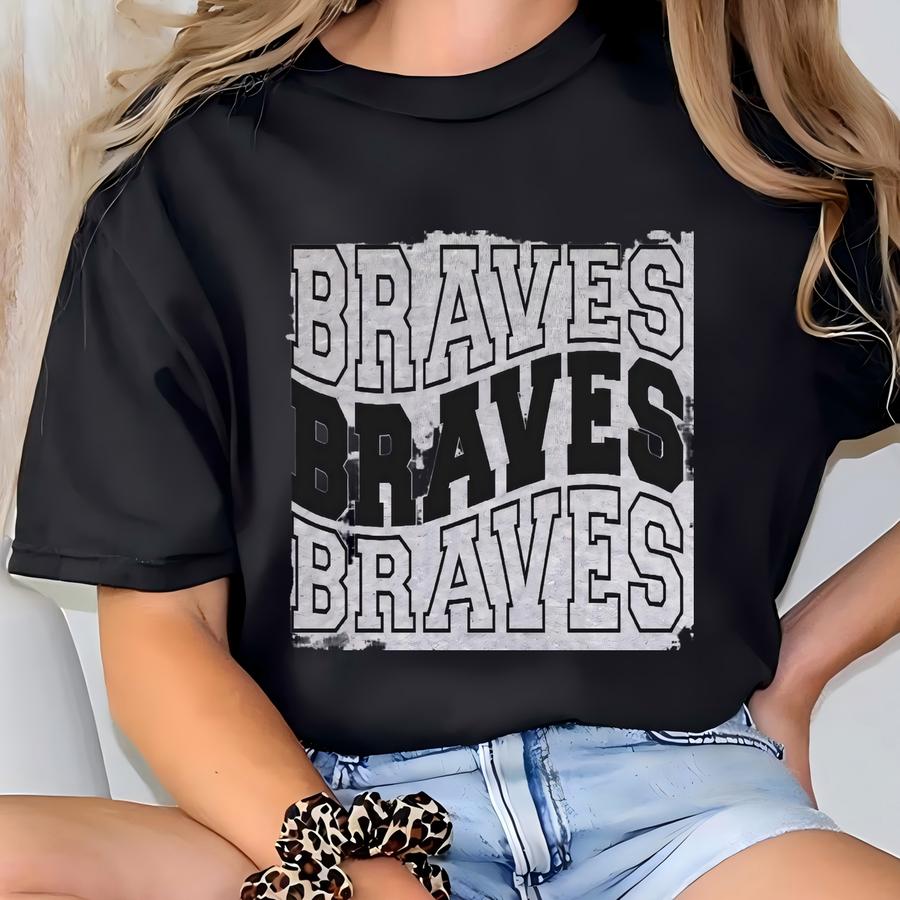 Braves Stacked Varsity Svg, Png ,dxf, Jpg, Eps, Braves Wavy Sublimation, Braves School Team Mascot, Braves Silhouette, Braves Cut File T-shirt