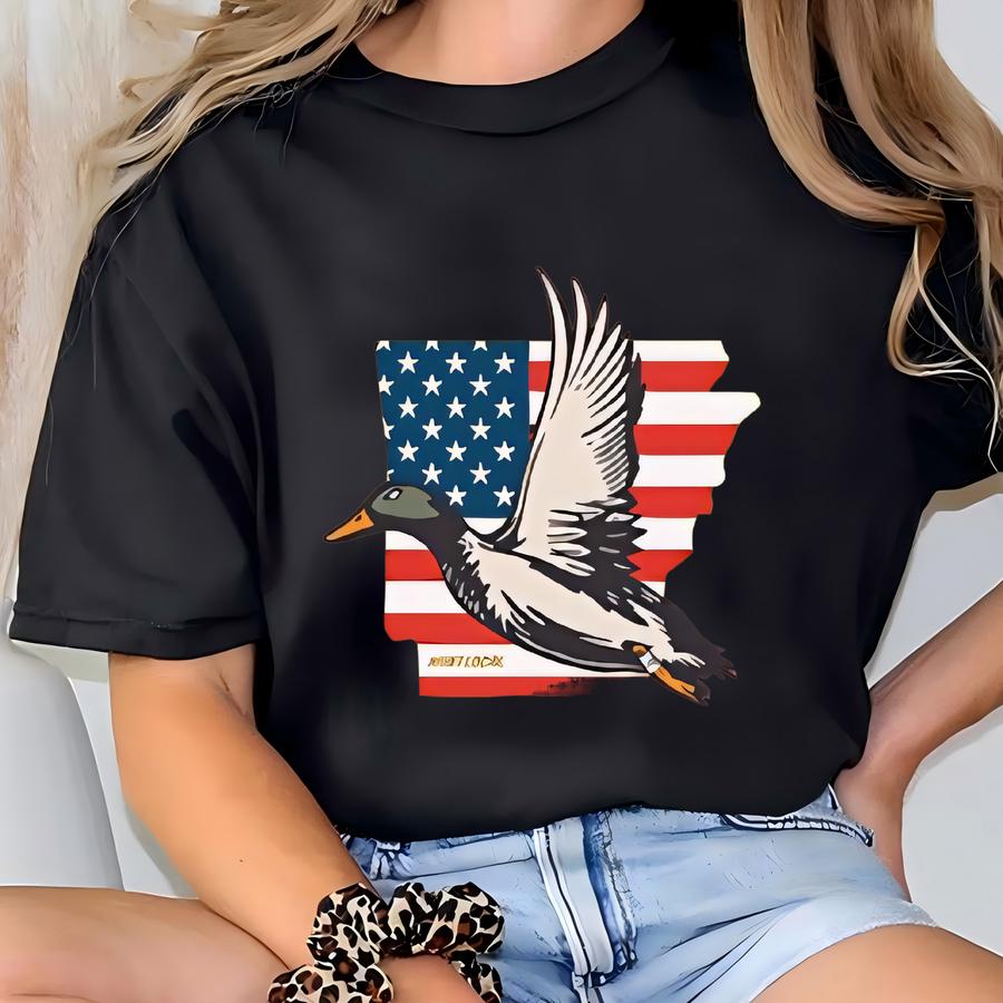 Arkansas - Usa Duck Hunting Shirt, American Patriotic Waterfowl, Men's, Women's Hunting Tshirt, Duck Hunter Apparel, Gifts For Duck Hunters, T-shirt