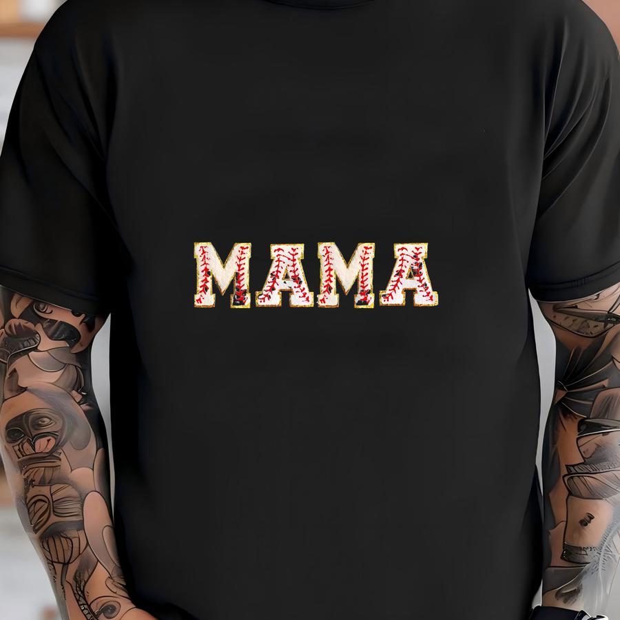 Baseball Mama Crewneck Sweatshirts- Chenille Patch Letters T-shirt