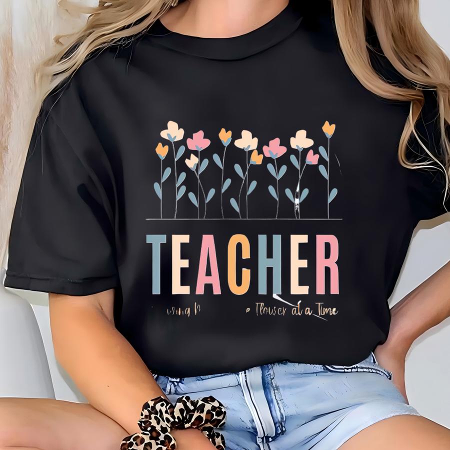Wildflower Teacher Name Shirt, Custom Teacher Tshirt, Personalized Teacher T Shirt, Gift For Teacher, Cute Teacher Tee, Groovy Teacher Shirt T-shirt