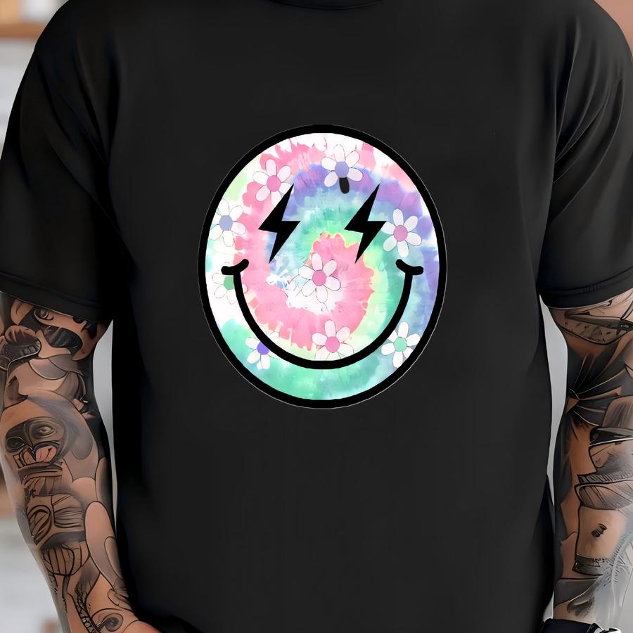 Pastel Tie-dye Daisy Face Top- Youth- Adult- Hoodies T-shirt