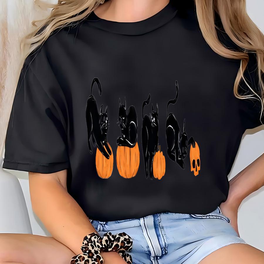 Halloween Long Sve Shirt, Black Cat Pumpkin Halloween Unisex Long Sve Shirt, Spooky Season Shirt, Halloween Jack-o-lantern Fall Shirt T-shirt