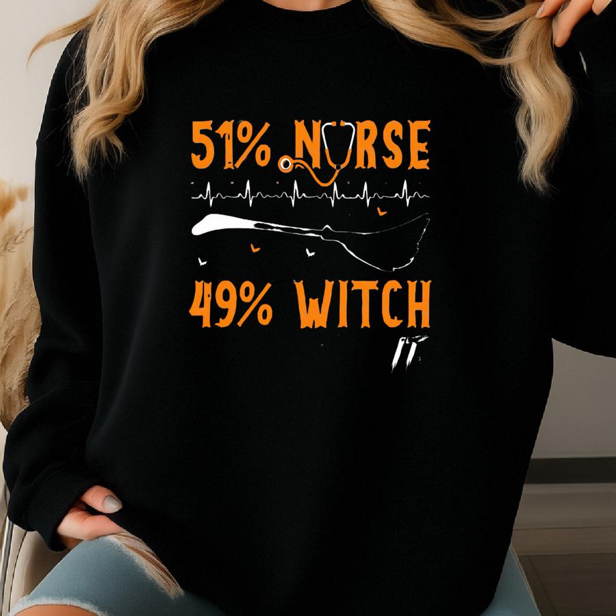 Half Nurse Half Witch Halloween Dtf Transfers | Ready To Press Halloween Direct To Film Transfers Sweatshirt