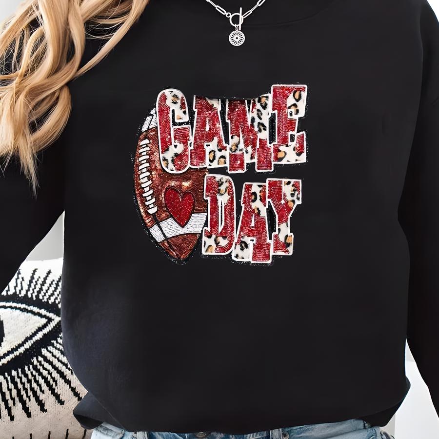 Football Game Day Chenille Sequin Patch Crewneck Sweatshirt Sweatshirt
