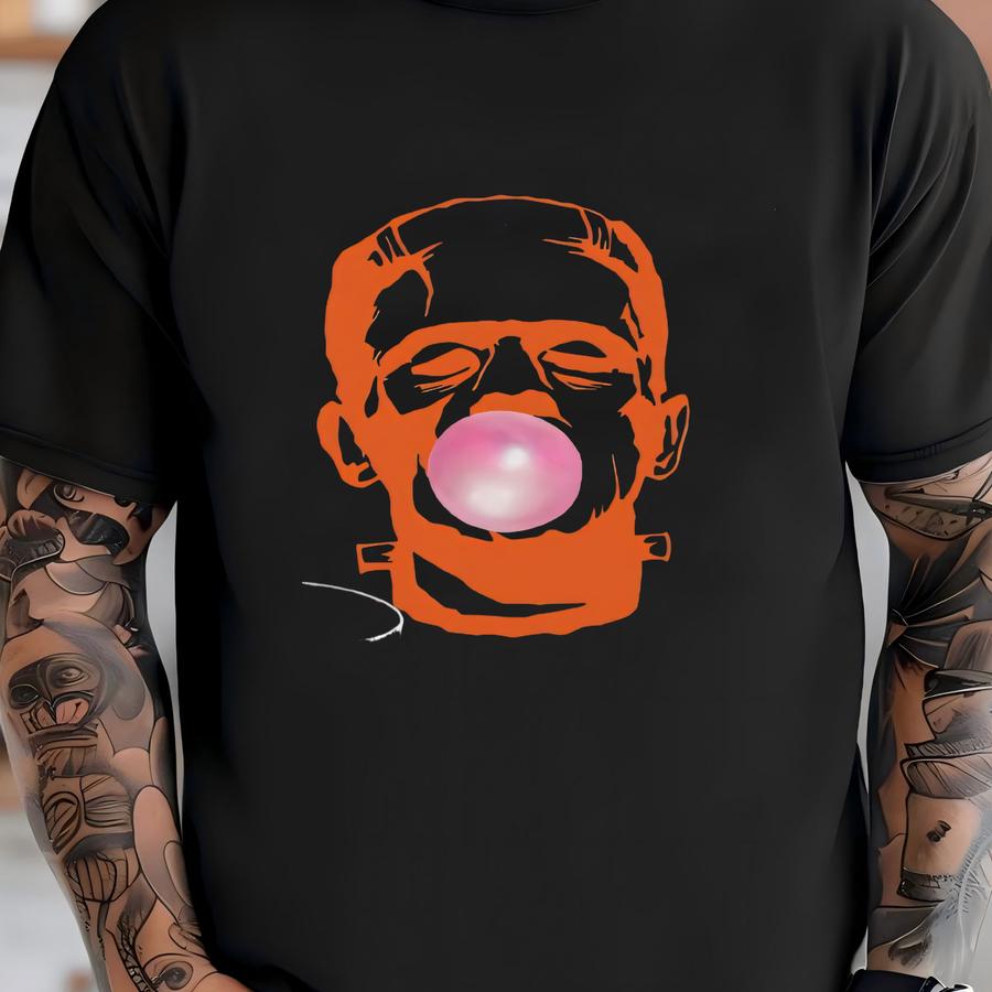 Frankenstein Sweatshirt, Frankenstein Bubblegum Crewneck, Halloween Sweatshirt, Funny Crewneck, Fall Sweatshirt, Frankenstein Portrait Shirt T-shirt
