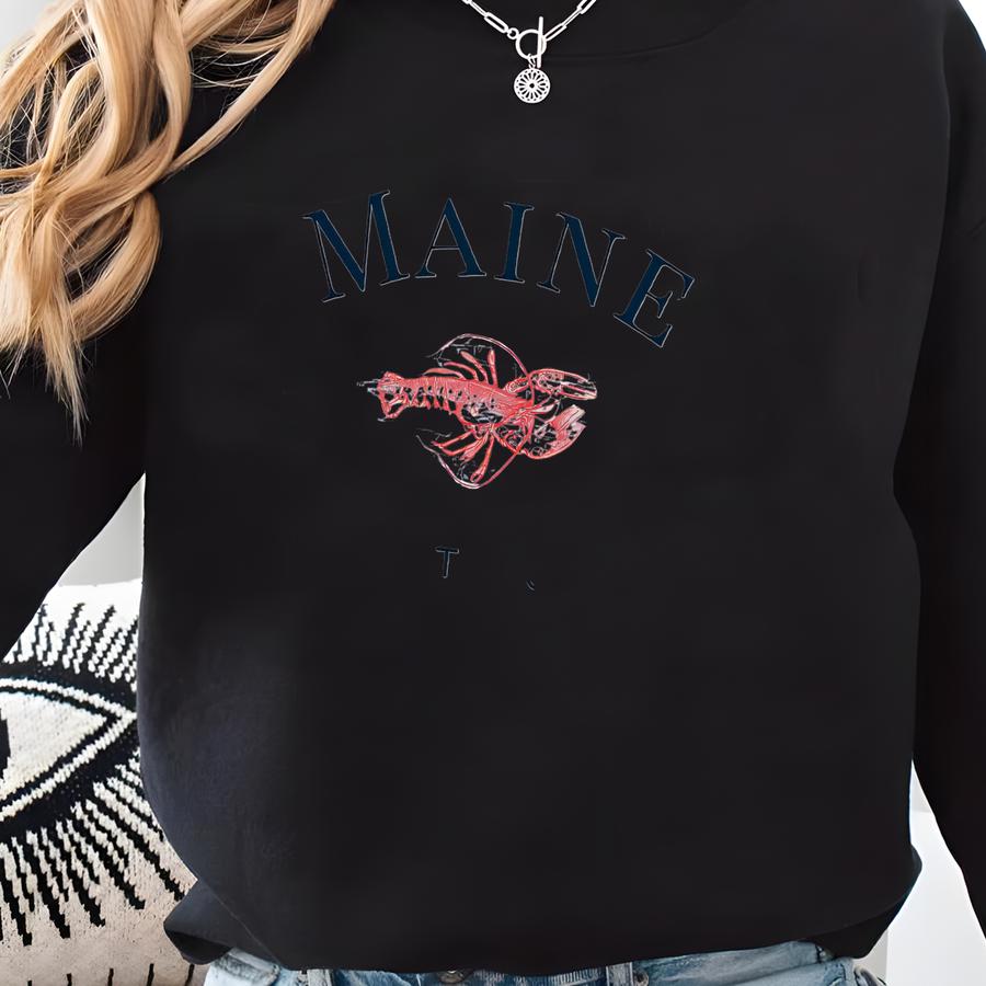 Red Maine Lobster Graphic Unisex Heavy Blend Crewneck Pullover Sweatshirt, Est 1820, Me Family Vacation Local New England Groups Lobsterman Sweatshirt