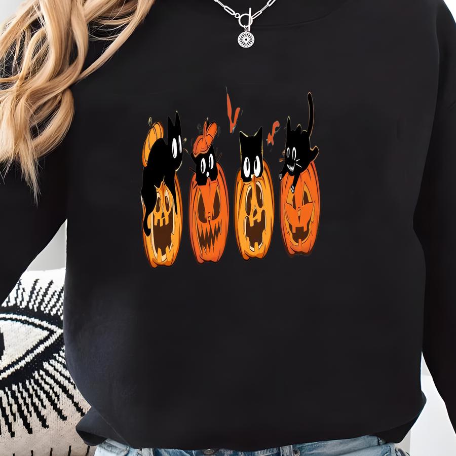 Cute Halloween Cats Shirt, Pumpkin Cats Shirt, Trick Or Treat Shirt, Halloween Shirt, Happy Halloween, Spooky Shirt, Halloween Gift Sweatshirt