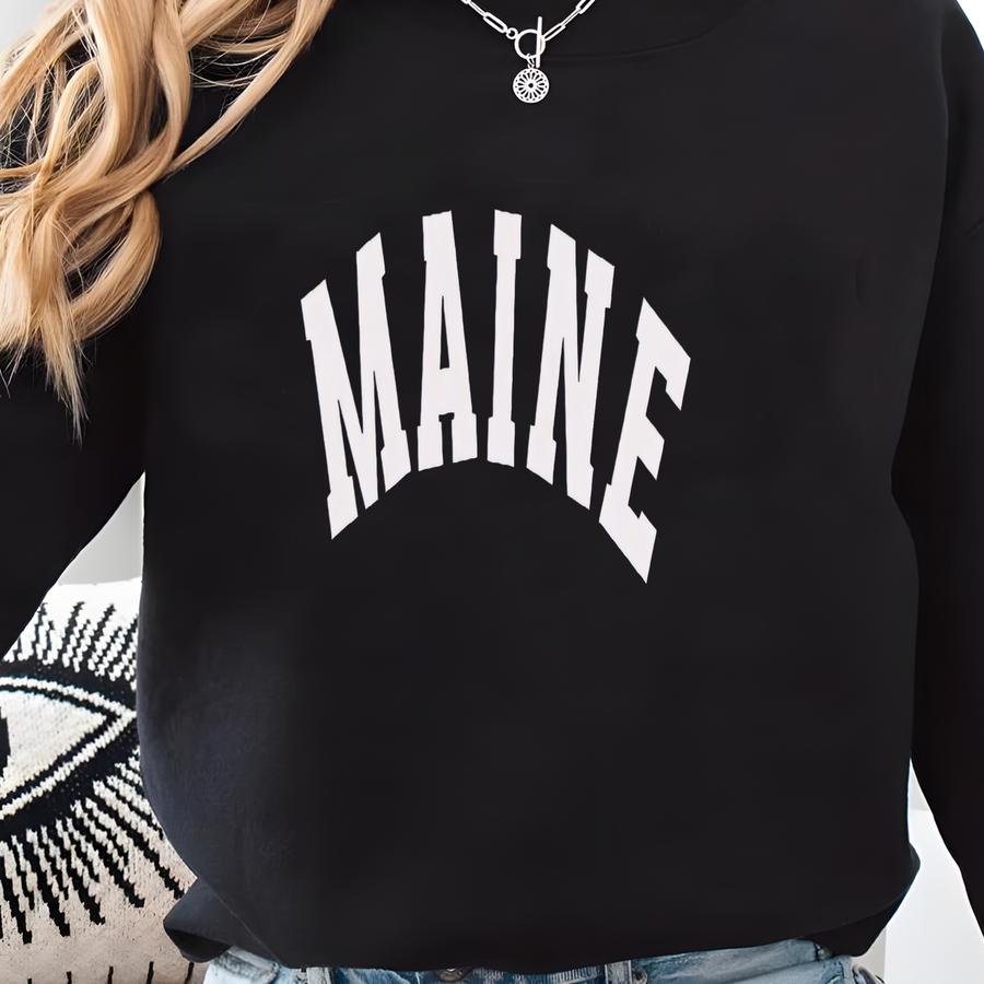 Maine State Unisex Crewneck Sweatshirt Shirt College Block Family Vacation Souvenir Birthday Mom Dad Trip Lobster Bake Cruise Portland Warm Sweatshirt