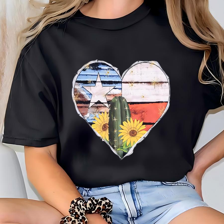Texas Map Shirt, Peace Tx Shirt, Texas Heart Shirt, Texas Print, Moving Away Gift, Cactus Shirt T-shirt