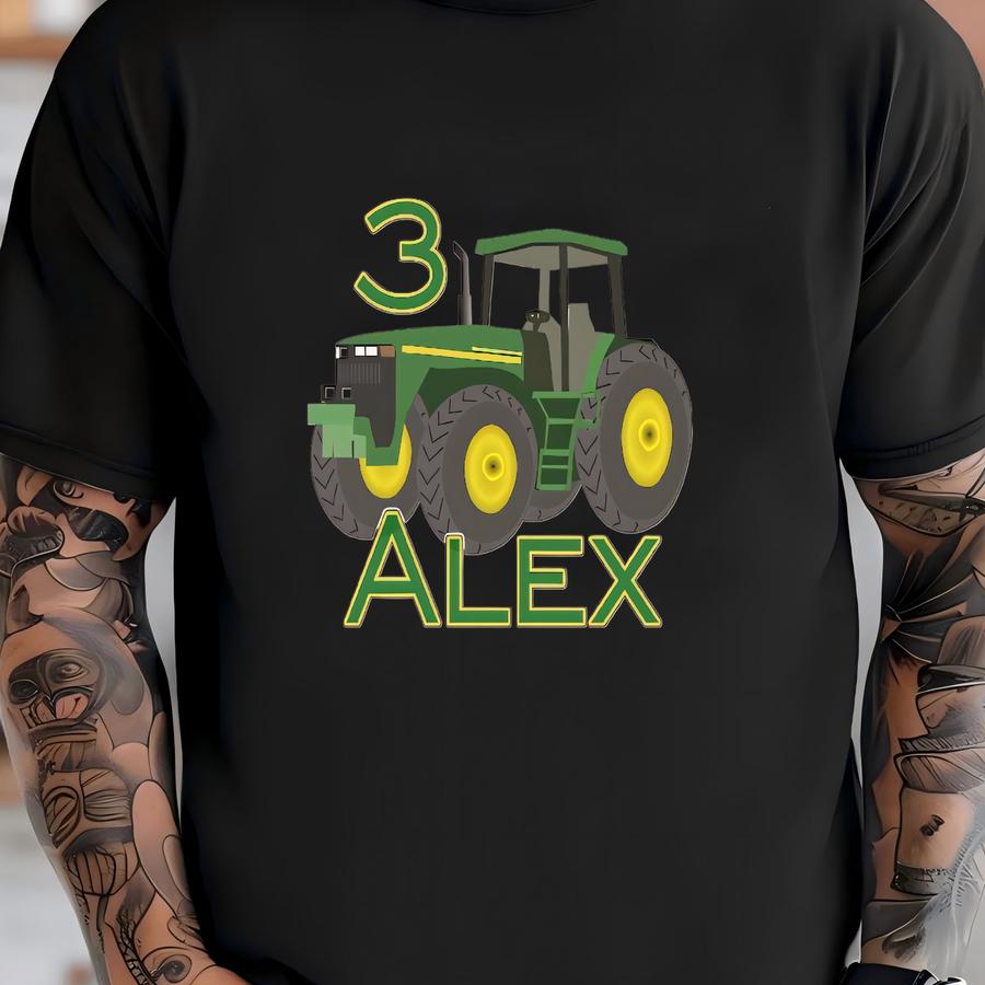 Boys Custom Tractor Truck Birthday Shirt, John Deer Personalized Birthday Shirt, Little Farmer Tshirt, Toddler Tractor Birthday Gift Tee T-shirt