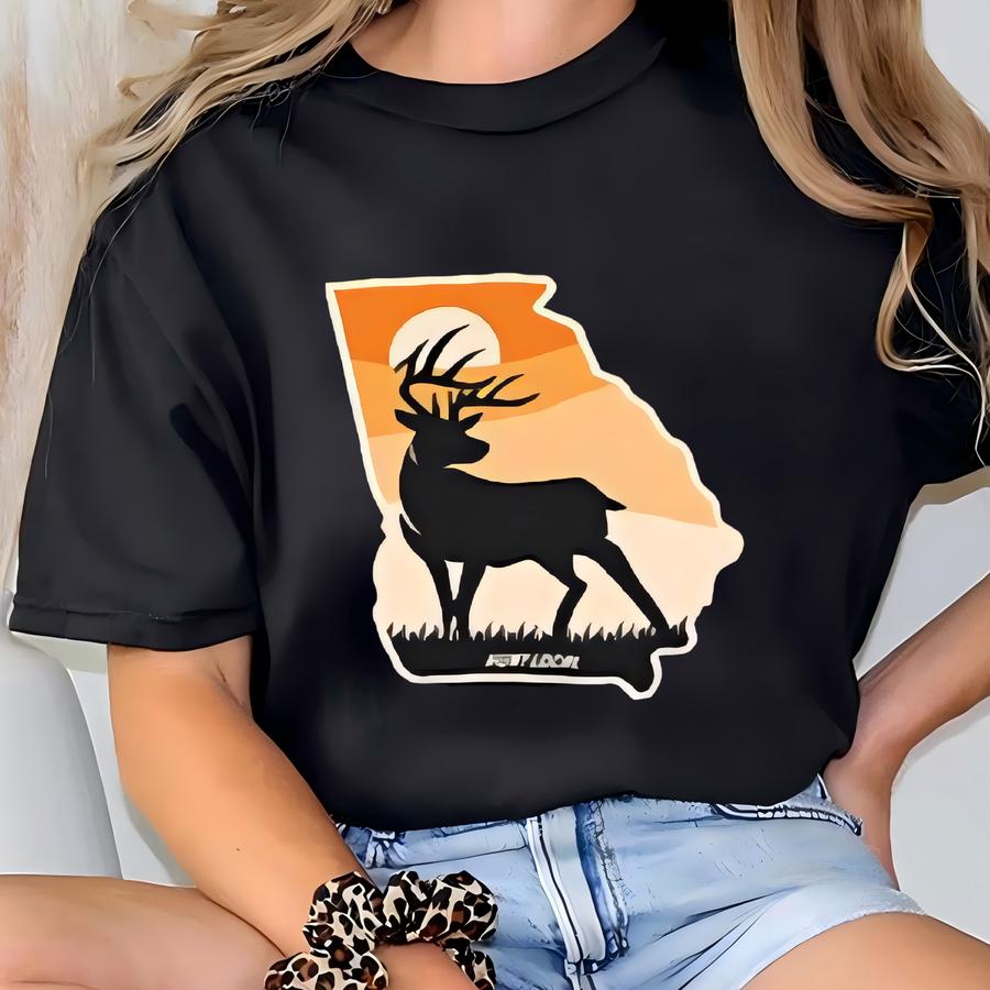 Georgia - Sunset Deer Hunting Shirt, Men's Whitetail Buck Apparel, Women's Hunting Tshirt, Gifts For Hunters, T-shirt