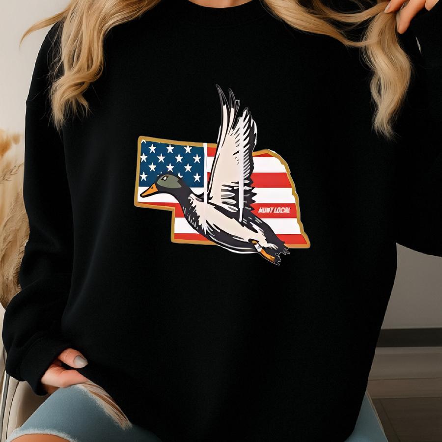 Nebraska - Usa Duck Hunting Hoodie, American Waterfowl Sweater, Men's, Women's, Hunting Sweatshirt Apparel, Gifts For Duck Hunters, Sweatshirt