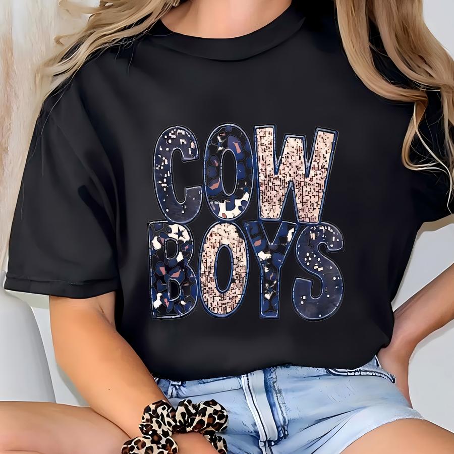 Cowboys Tee! Faux Glitter, , Leopard Printed Shirt/longsve T-shirt