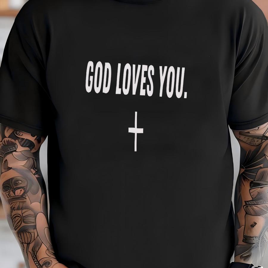 God Loves You Sweatshirt, Faith Clothing, Christian Gift, Aesthetic Jesus Hoodie, Christian Crewneck, Christian Streetwear, Worship Shirt T-shirt