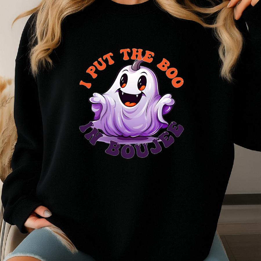 I Put The Boo In Boujee Halloween Dtf Transfers | Ready To Press Boujee Ghost Halloween Direct To Film Transfers Sweatshirt