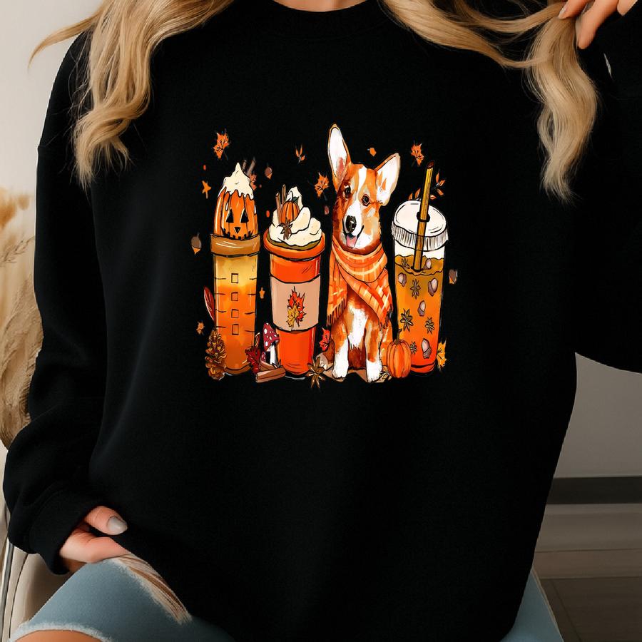 Fall Corgi Coffee Cups Dtf Transfers | Ready To Press Fall Direct To Film Transfers Sweatshirt