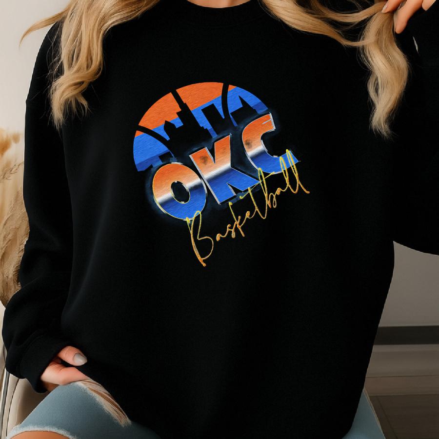 Oklahoma City Basketball Retro Chrome Skyline Tee Shirt Sweatshirt