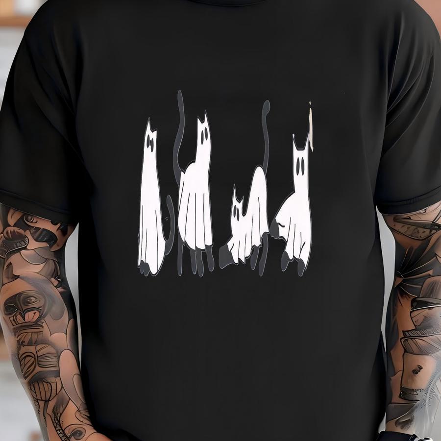 Ghost Cat Sweatshirt, Cat Ghost Sweatshirt, Cute Cat Lovers, Retro Ghost Halloween, Halloween Cat Sweater, Spooky Season Gift T-shirt