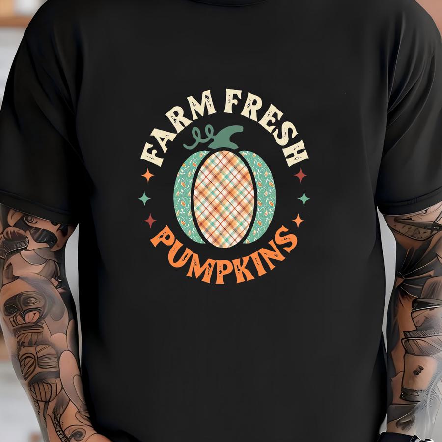 Farm Fresh Pumpkins Long Sve Tee - Patchwork Pumpkin Design T-shirt