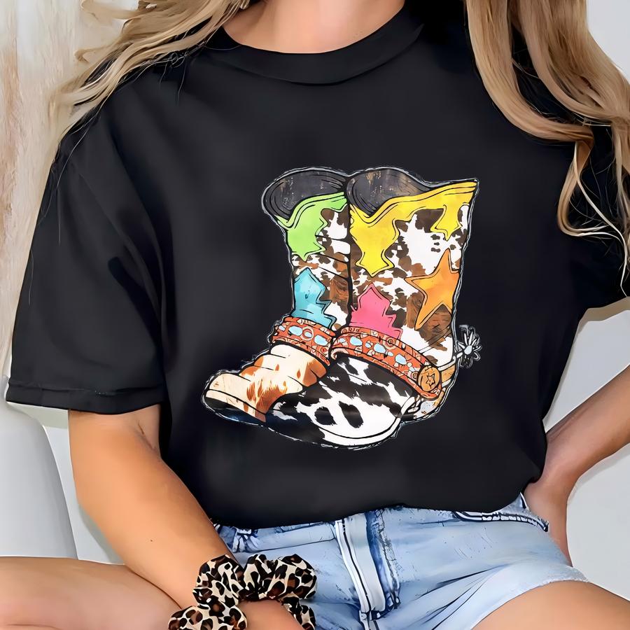 Cowgirl Boots Shirt, Western Boots Shirt, Cowboy Boots, Cow Pattern Shirt, Vintage Cowboy Shirt, Cowgirl Shirt, Boots Graphic Tee T-shirt