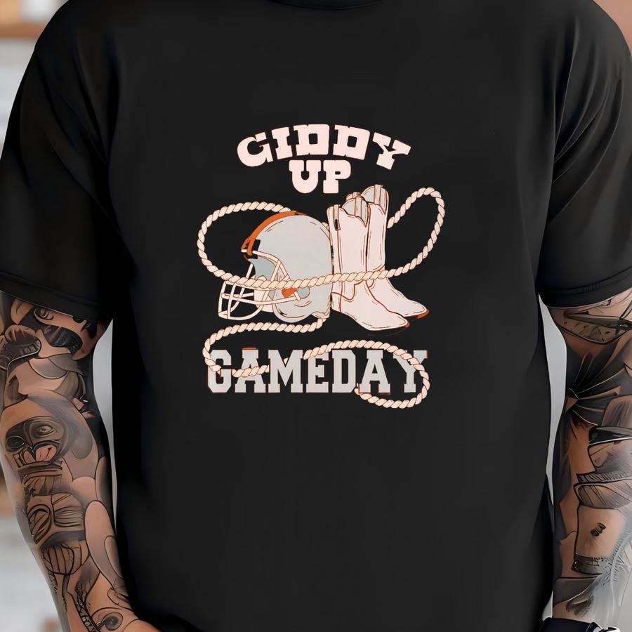 Cowboy Boots Football Hoodie, Vintage Game Day Football Shirt, Retro Football Season Apparel Giddy Up It's Game Day Hoodie T-shirt