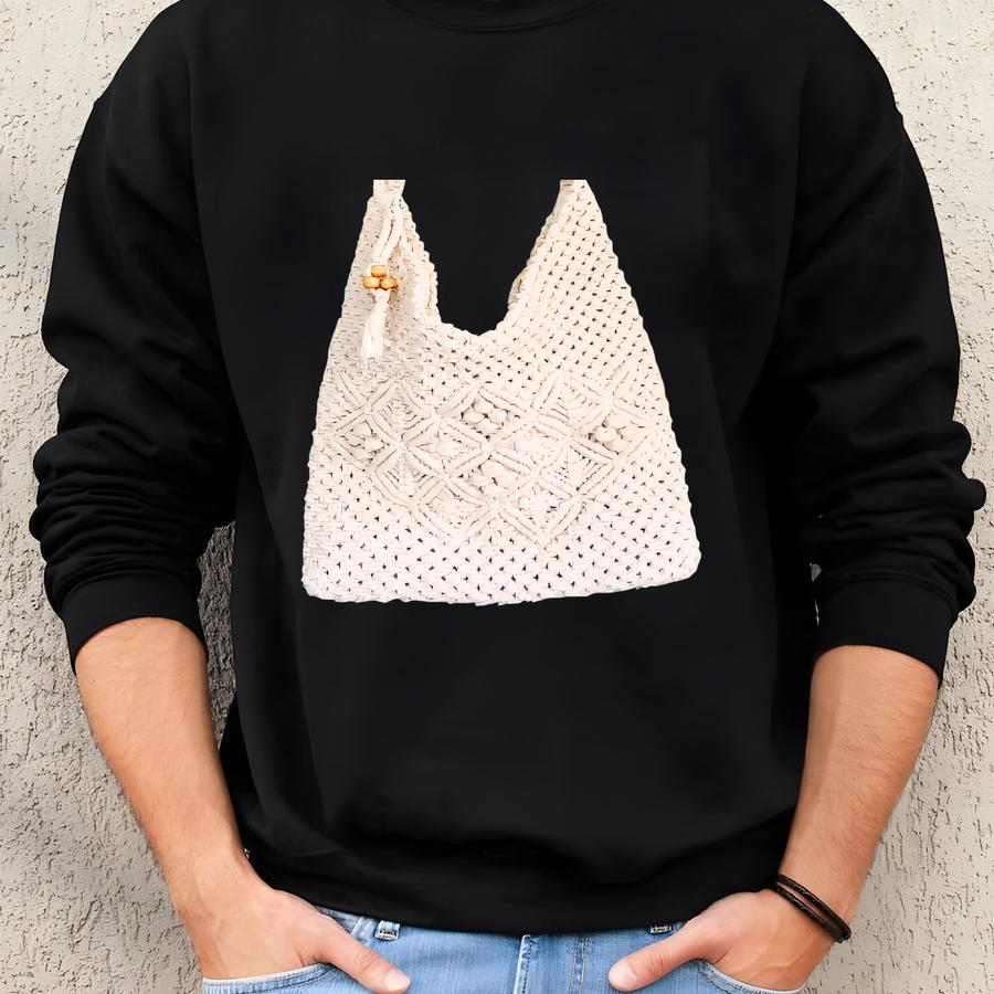 Handmade Macrame Purse With Wooden Beading - Mermaidcore Shoulder - Bohemian - Resort Wear - Al Purse - Beachy Vibe Sweatshirt