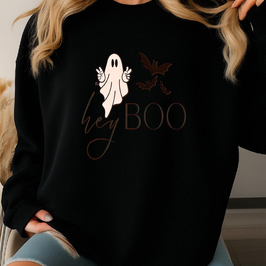 Hey Boo Halloween Shirt, Ghost Tee, Funny Fall Shirt, Spooky Season Tshirt, Shirts For Women, Ghouls, Costume, Cute Sweatshirt
