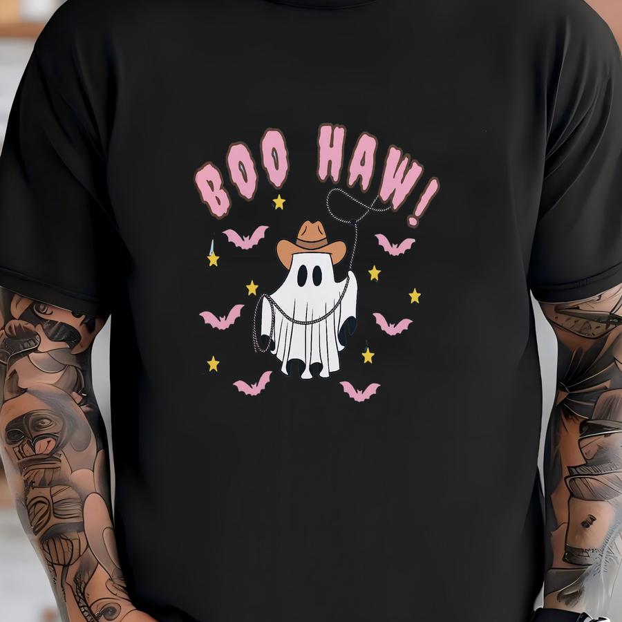 Retro Boo Haw Cowgirl Sweatshirt, Pink Spooky Season Crewneck,funny Halloween Sweater, Graphic Tee, Western Halloween Ghost Sweatshirt T-shirt