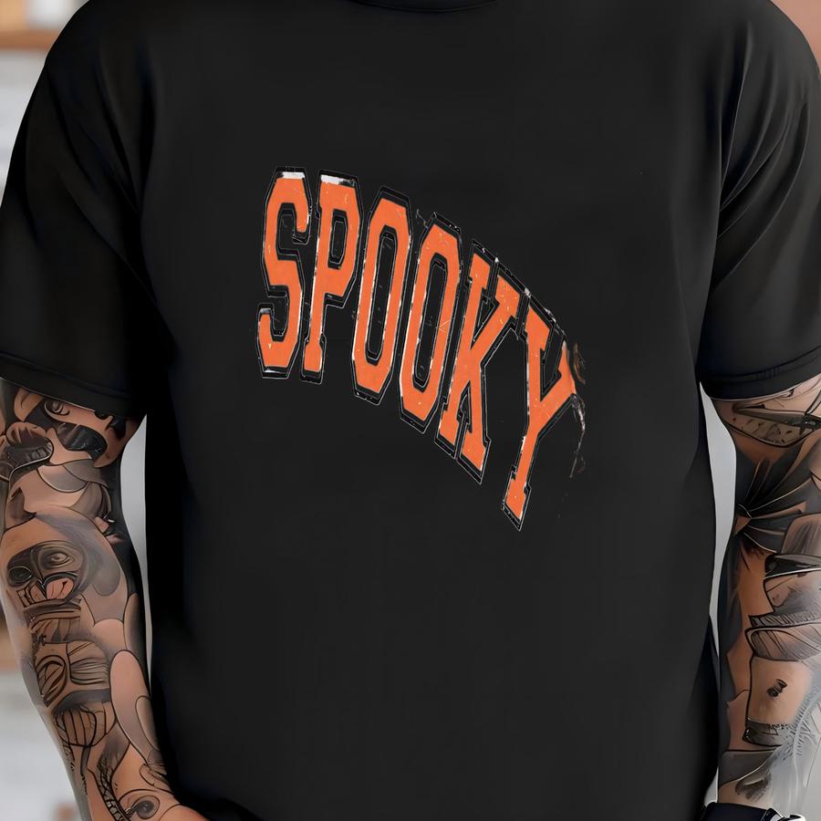 Retro Spooky Varsity Sweatshirt Distressed Vintage Style Lettering Cute Halloween Sweatshirt Spooky Sweatshirt Unisex Halloween Crewneck T-shirt