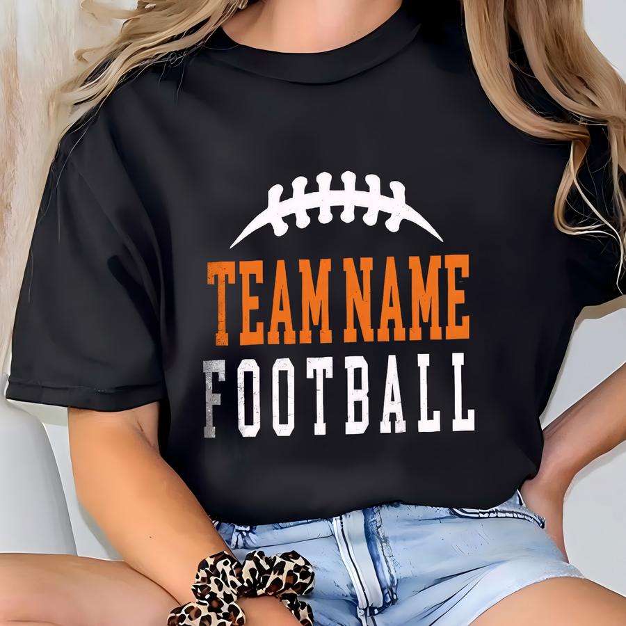 Custom Team Name Football With Laces Unisex Tee: Personalized Sports Mom Hoodie T-shirt