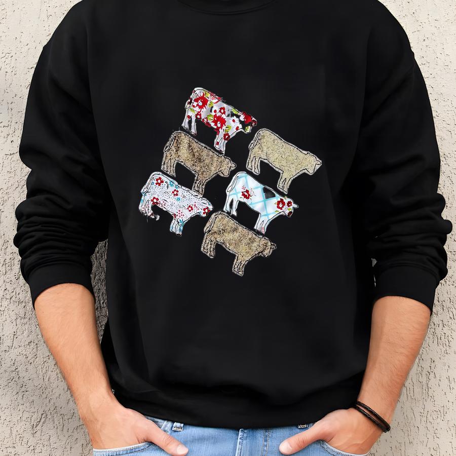 Stacked Cow Multi Applique Shirt, Cow Shirt, Cow, Glitter Cow, Women's Gift, Girl Gift, Birthday Gift, Christmas Gift, Farm Shirt Sweatshirt