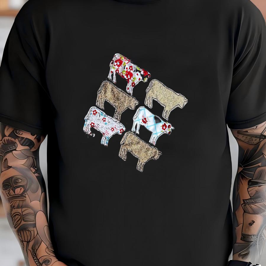 Stacked Cow Multi Applique Shirt, Cow Shirt, Cow, Glitter Cow, Women's Gift, Girl Gift, Birthday Gift, Christmas Gift, Farm Shirt T-shirt
