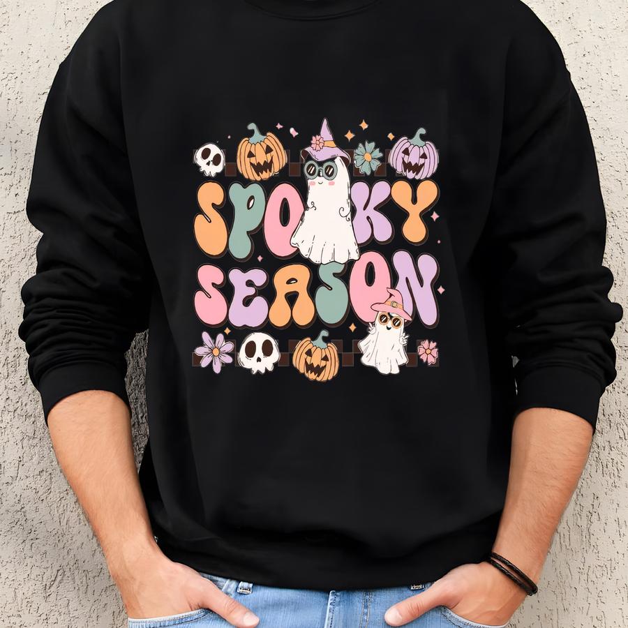 Spooky Season T-shirt, Retro Style Halloween Shirt, Cute Halloween Mom Shirt, Halloween, Funny T-shirt, Pink Halloween, Girl Ghost Shirt Sweatshirt