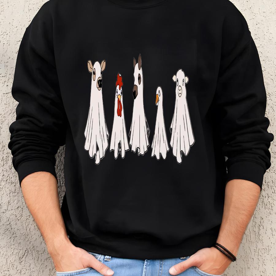 Halloween Sweatshirt, Cute Ghost Farm Animal Fall Crewneck Sweatshirt, Spooky Season Apparel, Animal Lover Gift, Funny Cow Chicken Shirt Sweatshirt Halloween Sweatshirt, Cute Ghost Farm Animal Fall Crewneck Sweatshirt, Spooky Season Apparel, Animal Lover Gift, Funny Cow Chicken Shirt Sweatshirt