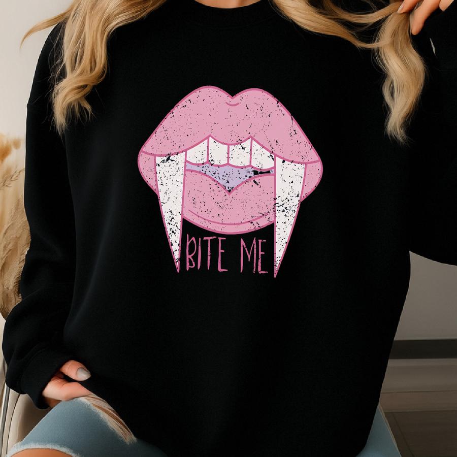 Bite Me Crewneck Sweatshirt, Bite Me Sweatshirt For Halloween, Sweater For Vampire, Halloween Sweatshirt, Aesthetic Halloween Shirt, Vampire Sweatshirt